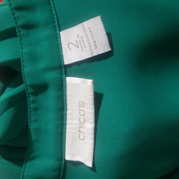 Chico's Top Large Green Flowy Pleated Classic Office Essential Basic Work - Picture 12 of 12